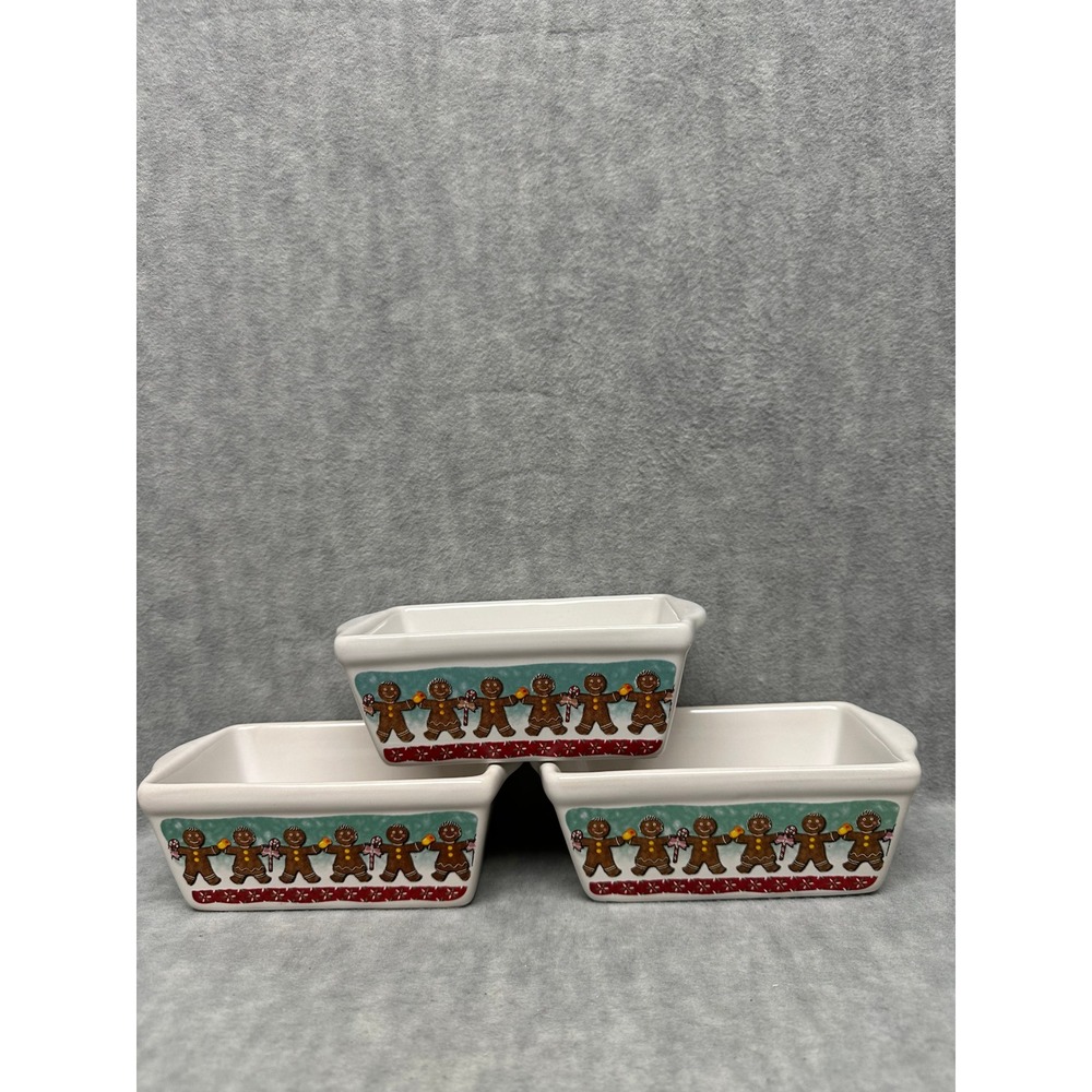 Set of 3 Gingerbread Man Baking Dishes Mini Loaf Pans Christmas Kitchenware